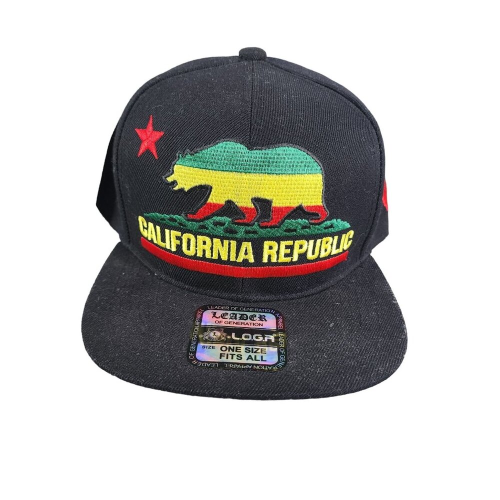 California Republic Snapback Hat California Bear Design Rasta One Size Fits All
